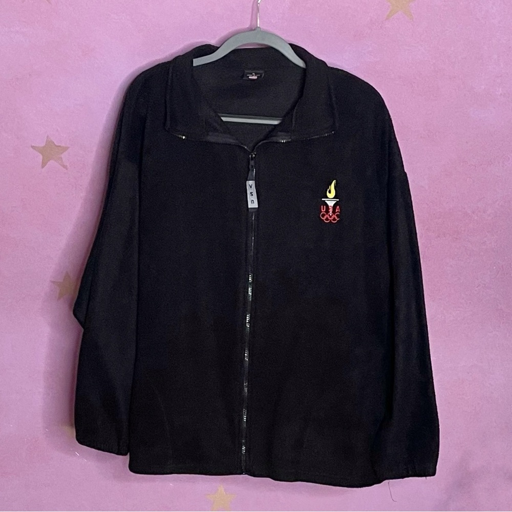 Vintage 90s USA Olympics Mens XL Black Full Zip Fleece Jacket Torch Logo